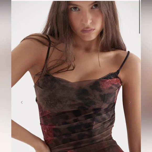 House of CB Red and Brown Floral Maxi Dress